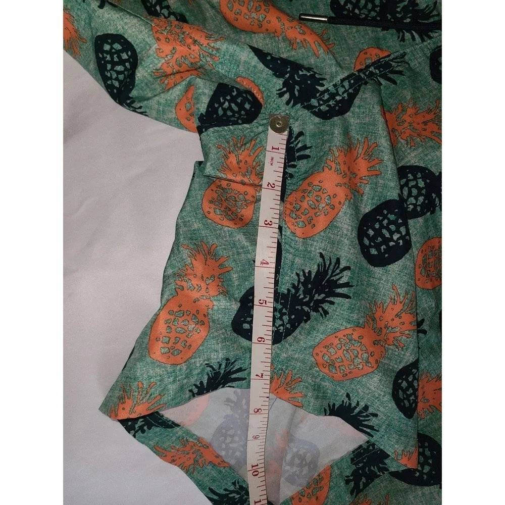 Lands End Swim Trunks Large 36-38 Green Pineapple Print Drawstring Mesh Lined